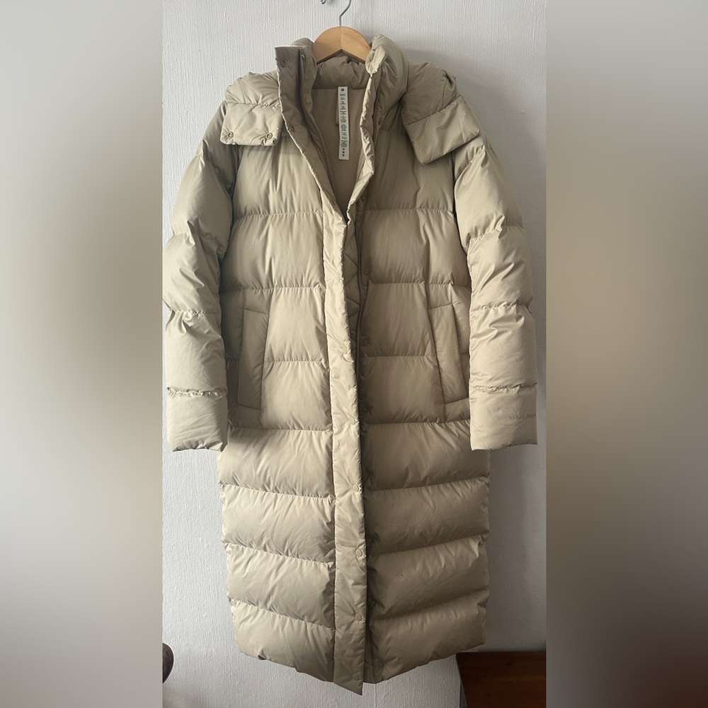 lululemon athletica Long Puffer Coat in Light Beige